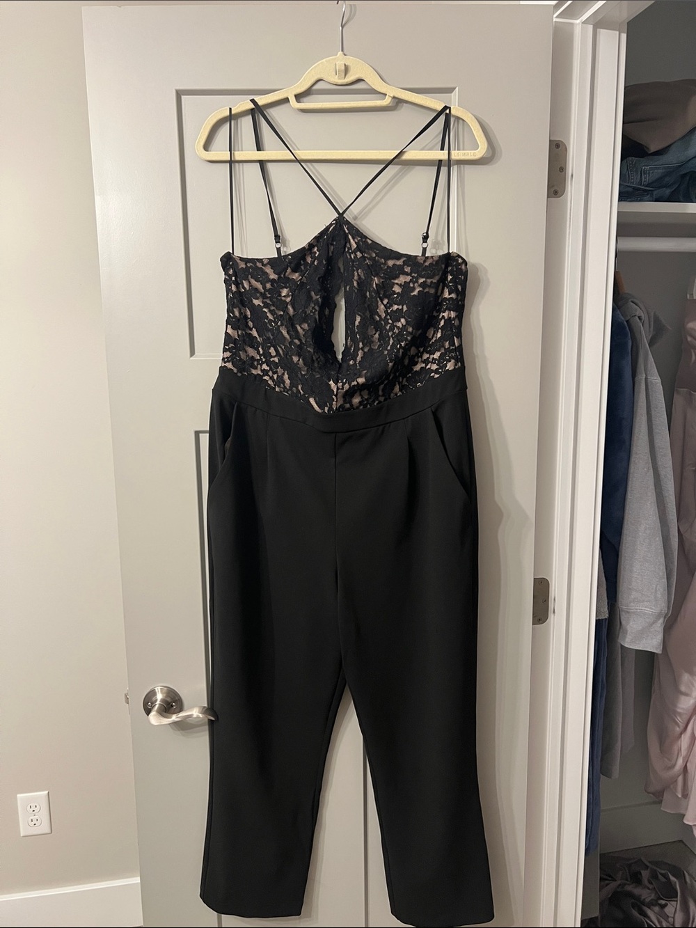 Express Black Lace Bodice Jumpsuit with Spaghetti Straps
